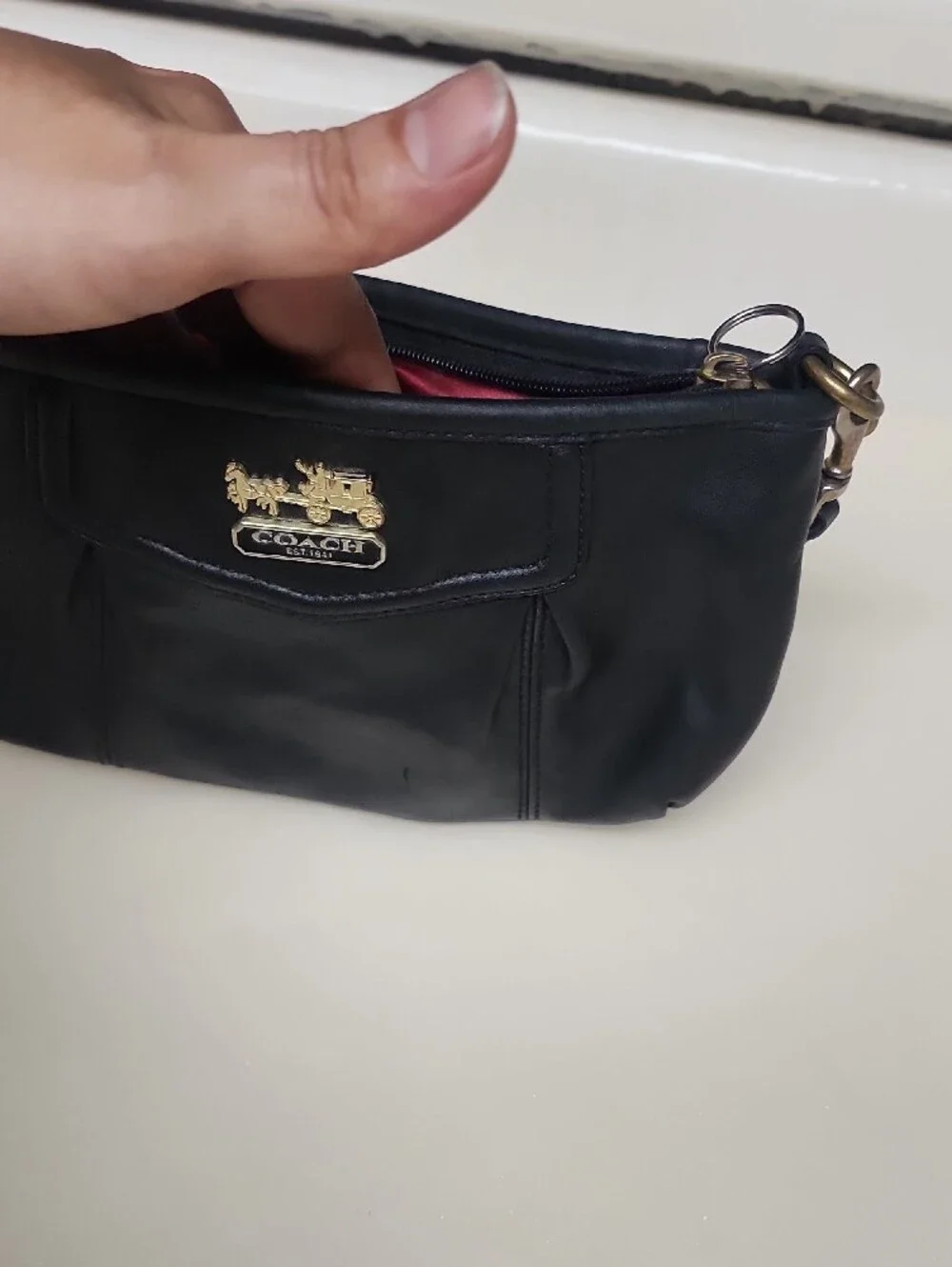 Coach Black Leather Shoulder Wristlet with Gold Hardware